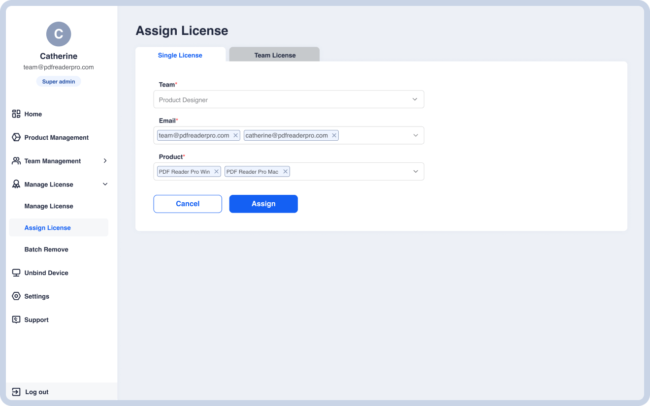 Manage Licenses for Team Members